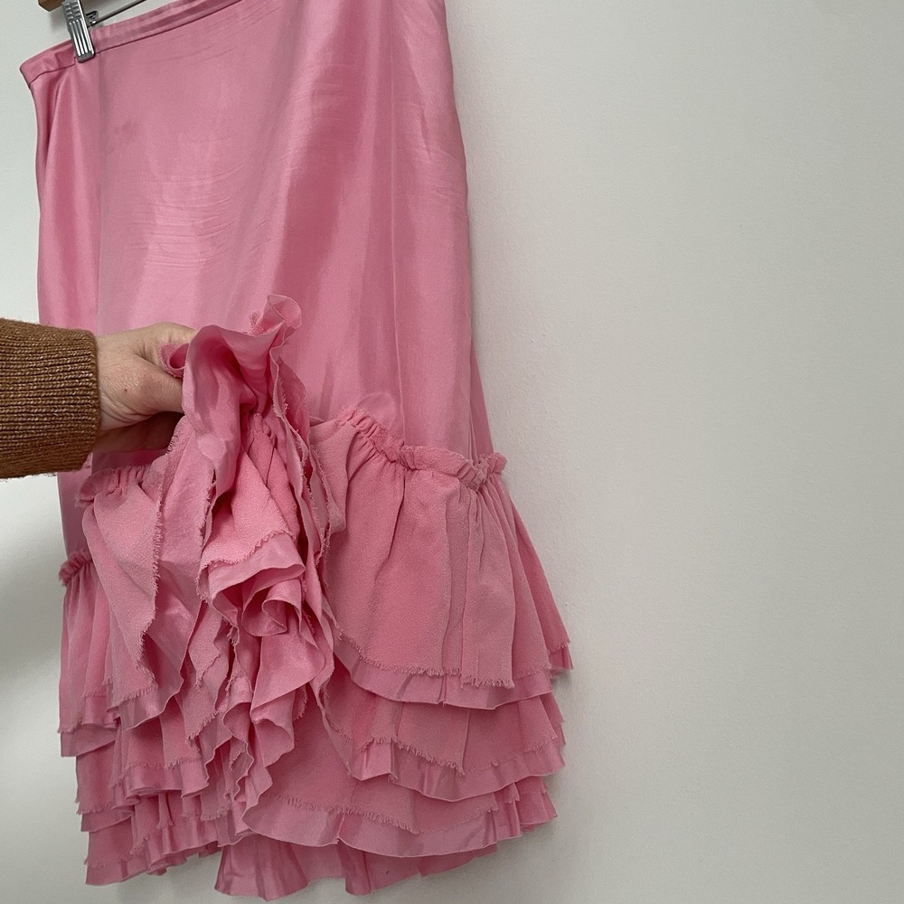 Banana Republic 100% Silk Ruffle Skirt Pink Tiered Coquette Balletcore Vintage 8 - Picture 7 of 11